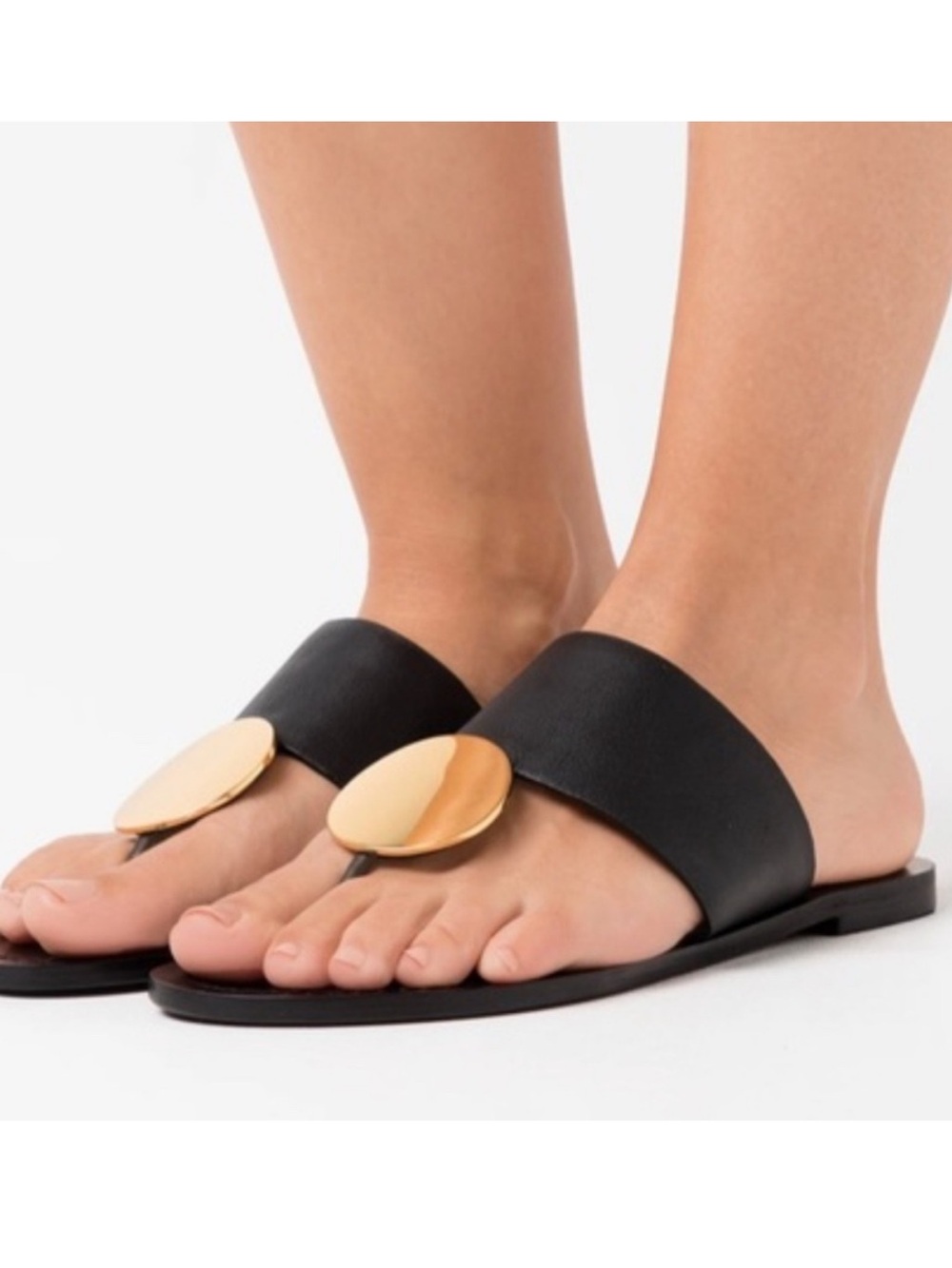 Tory Burch Black Leather Slide Sandals with Gold Accent